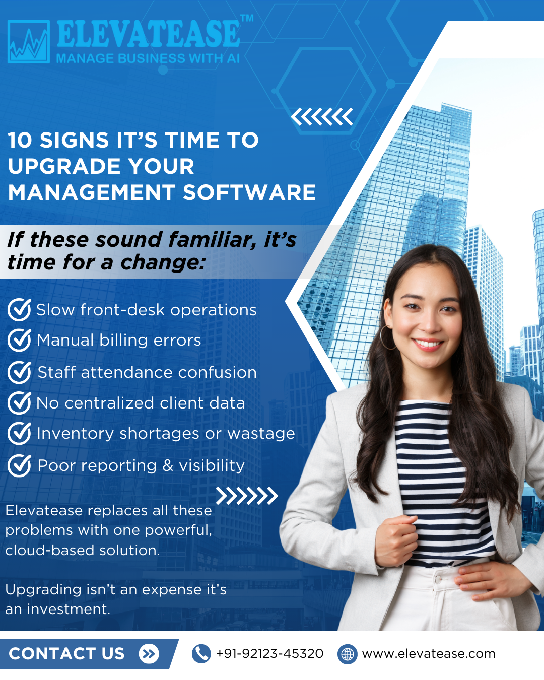 A frustrated business owner looking at disorganized paper records next to a computer displaying an "Error" message.